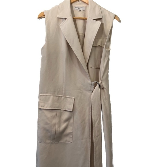 MARINA MASCONE vest long wrap cream white size small D-ring belt trench pockets - Picture 7 of 16